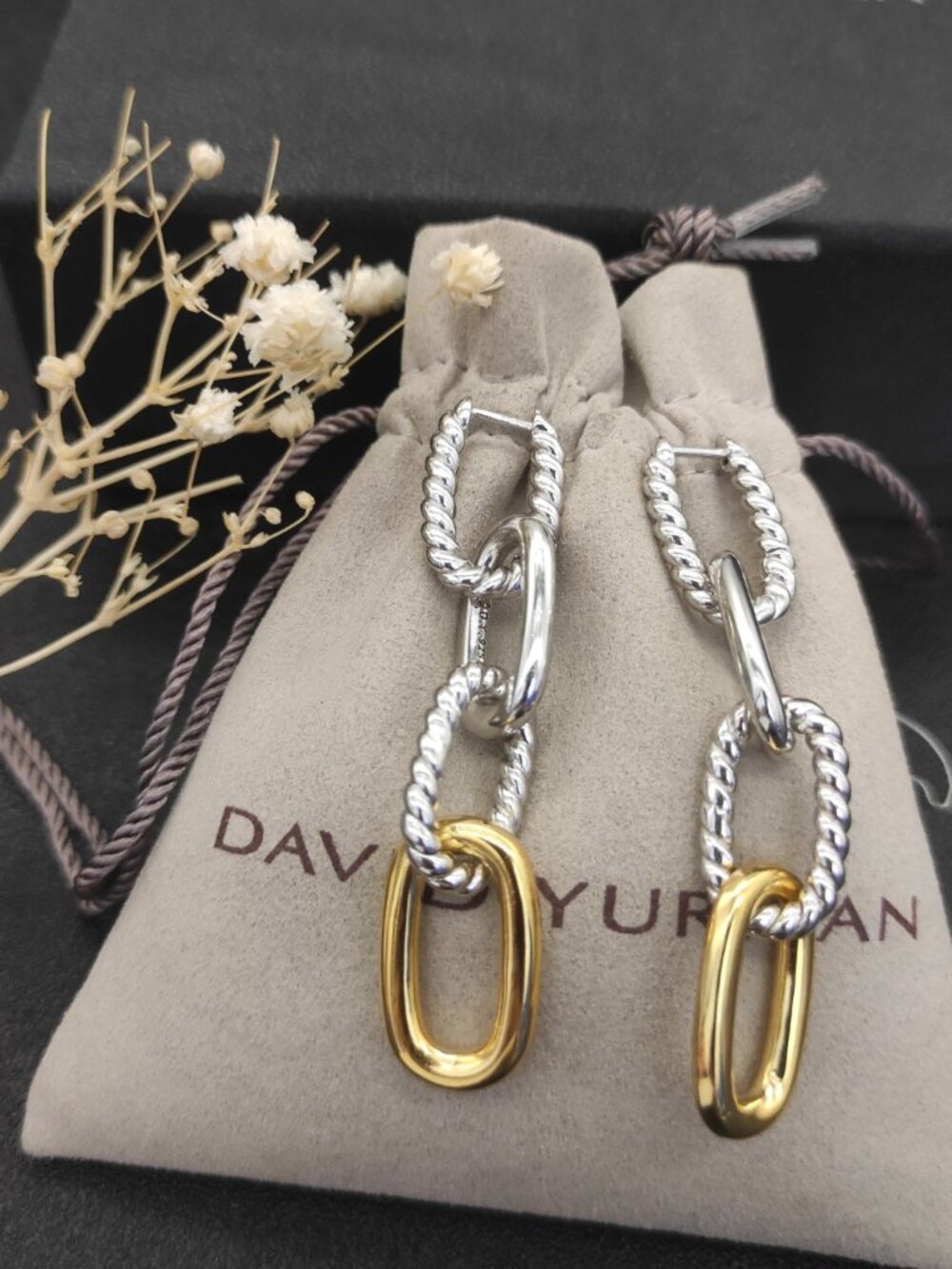 David Yurman 925 Silver Earrings with Original Pouch
